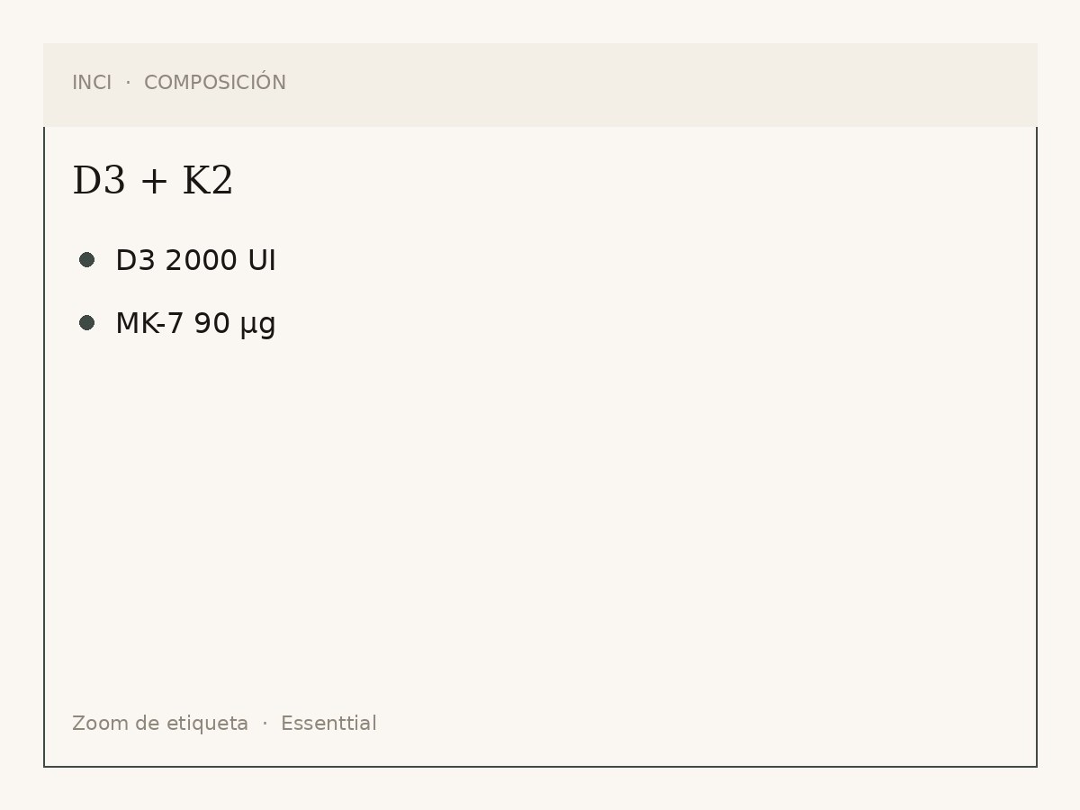 Componentes de Vitamina D3 2000 UI + K2