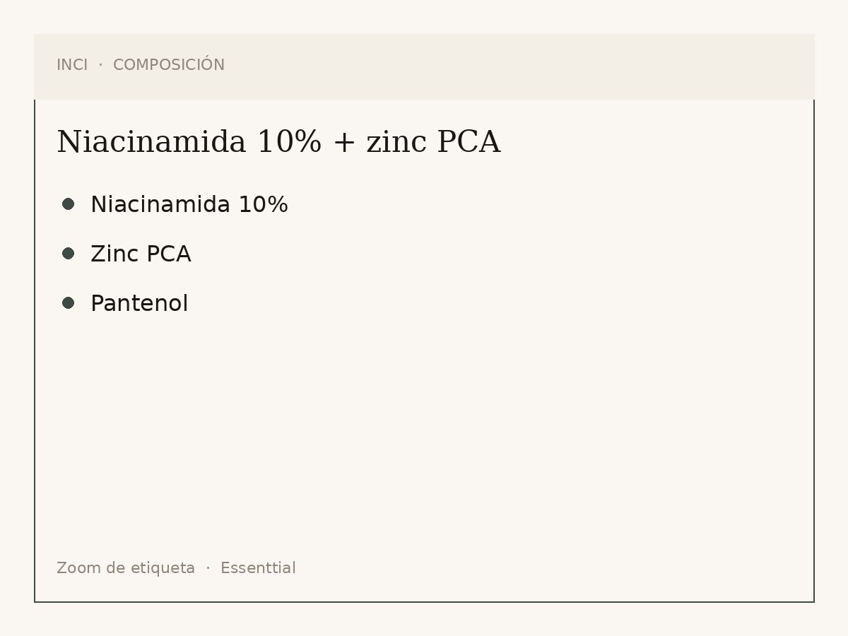 Componentes de Niacinamida 10% + zinc PCA