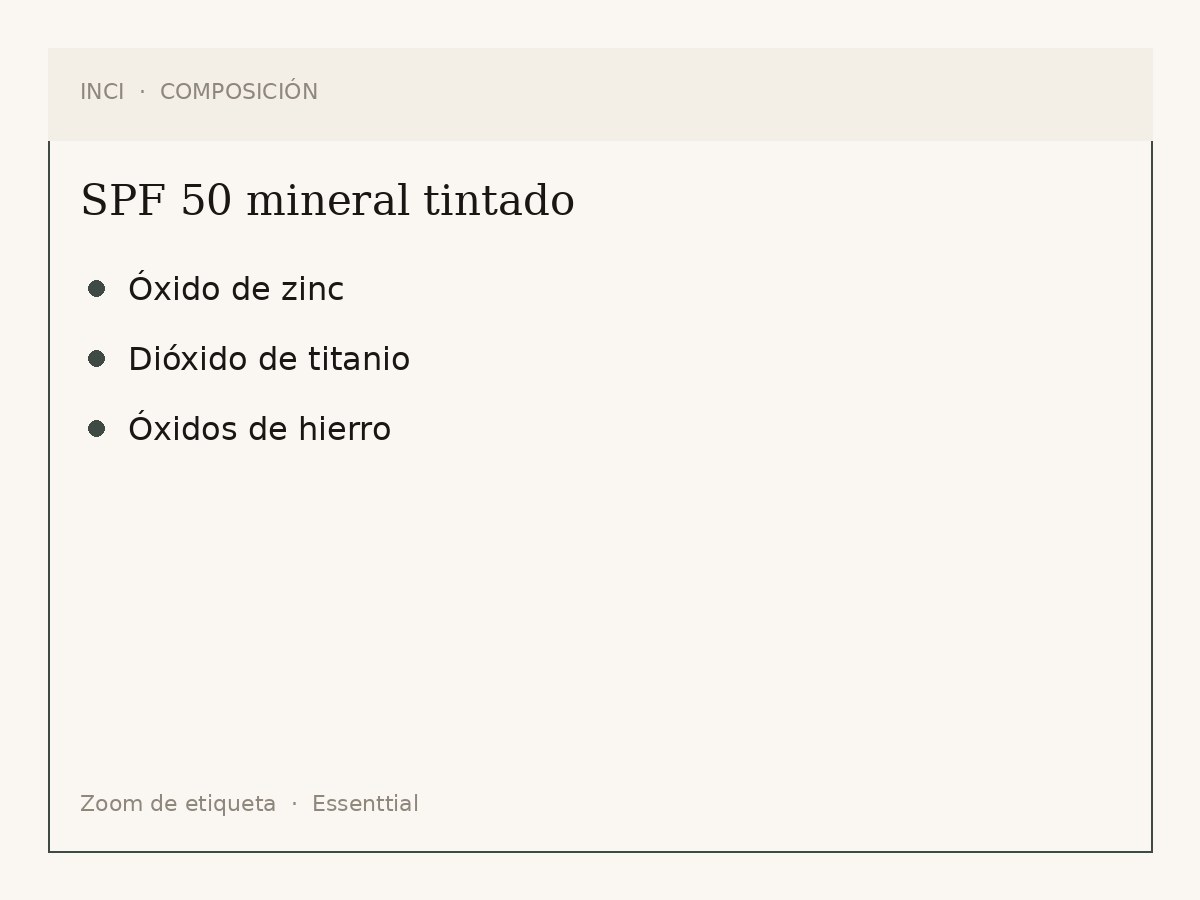 Componentes de SPF 50 mineral tintado
