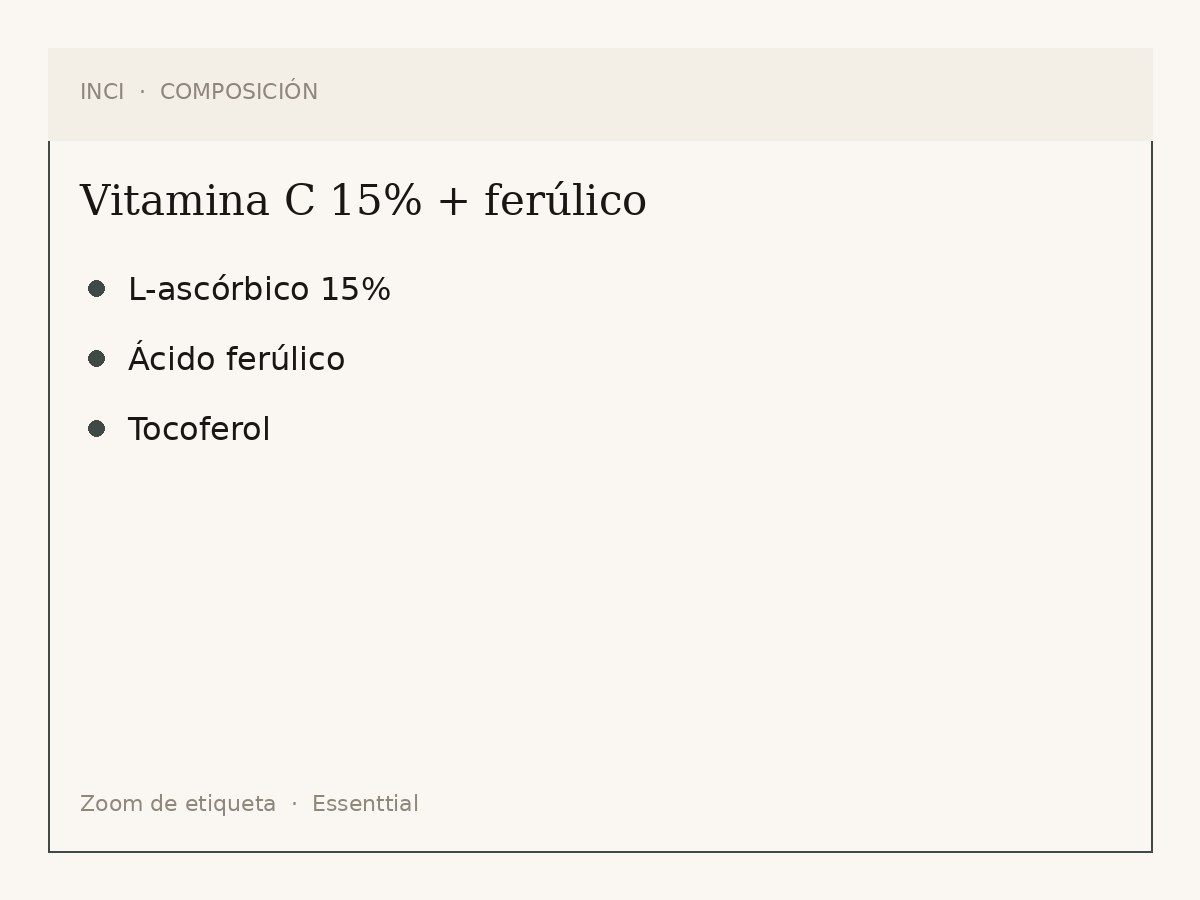 Componentes de Vitamina C 15% + ferúlico